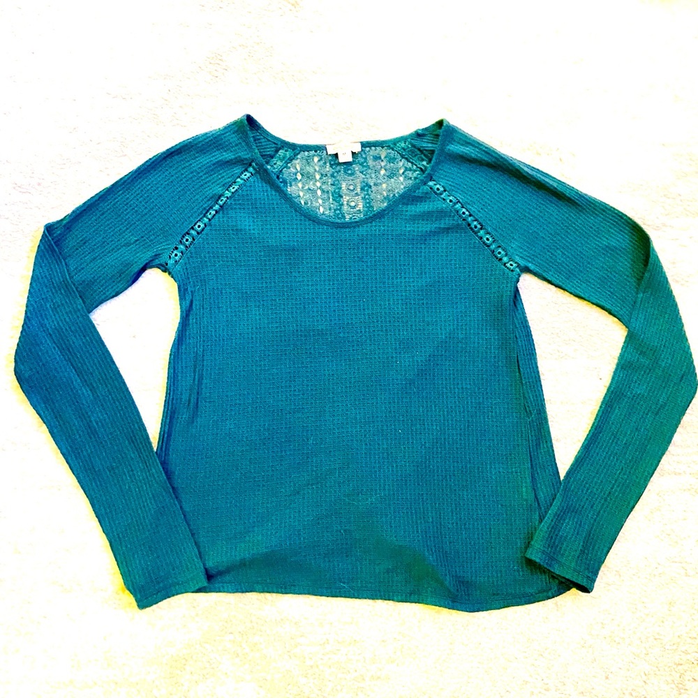 Lucky Brand Teal Long Sleeve Waffle Top